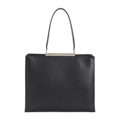 Tom Ford Rectangular Smooth Goat Leather Handbag With Polished Metallic Accent In Black