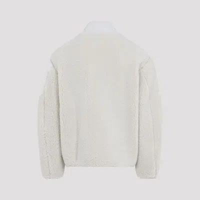 Moose Knuckles Textured Fleece Jacket With Smooth Fabric Panels And High Collar In White