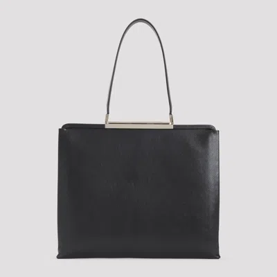 Tom Ford Rectangular Smooth Goat Leather Handbag With Polished Metallic Accent In Black