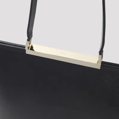 Tom Ford Rectangular Smooth Goat Leather Handbag With Polished Metallic Accent In Black