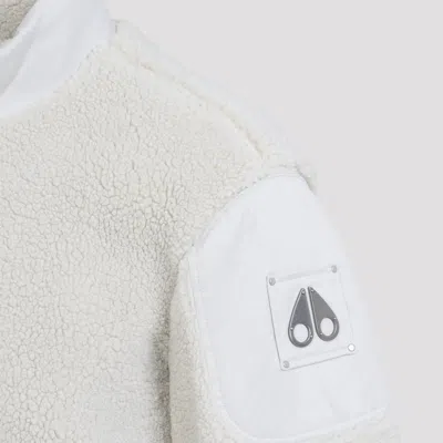 Moose Knuckles Textured Fleece Jacket With Smooth Fabric Panels And High Collar In White