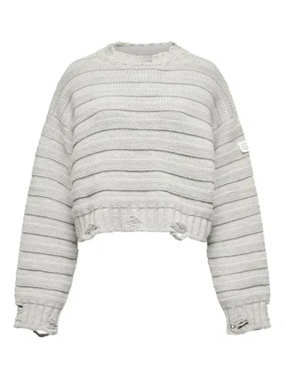 Mm6 Maison Margiela Mm6 By Maison Margiela Cropped Grey Sweater With Ribbed Knit In Gray