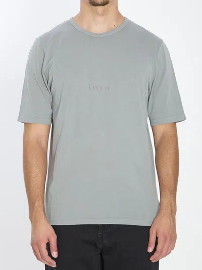 Saint Laurent Tonal Logo Embroidery Cotton T Shirt In Gray