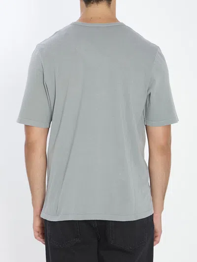 Saint Laurent Tonal Logo Embroidery Cotton T Shirt In Gray