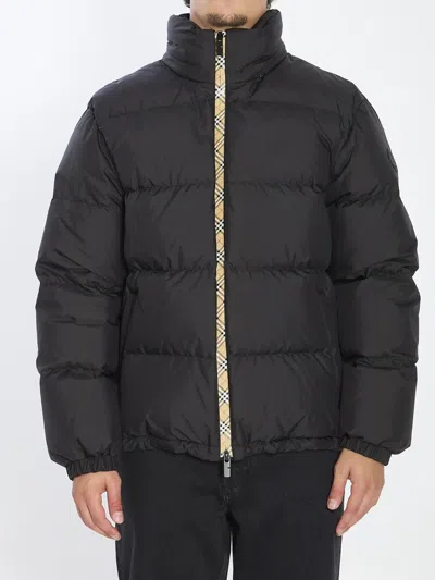 Burberry Men Snowdown Down Jacket With Checked Profile In Black