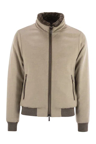 Moorer Bellati Ls9 Padded Bomber Jacket In Wool And Cashmere In Brown
