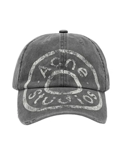 Acne Studios Vintage-inspired Black Denim Baseball Cap In Gray