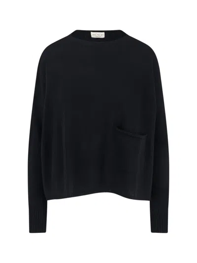 Ma'ry'ya Black Knit Sweater With Round Neckline And Ribbed Finishes In Black