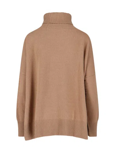 Ma'ry'ya High Turtleneck Knit Sweater With Side Slits In Gold