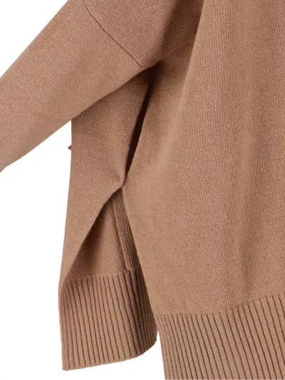 Ma'ry'ya High Turtleneck Knit Sweater With Side Slits In Gold