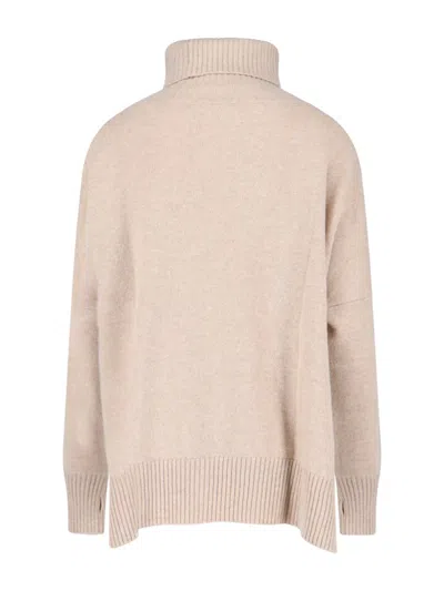 Ma'ry'ya High Neck Cashmere And Virgin Wool Sweater With Side Slits In Neutral