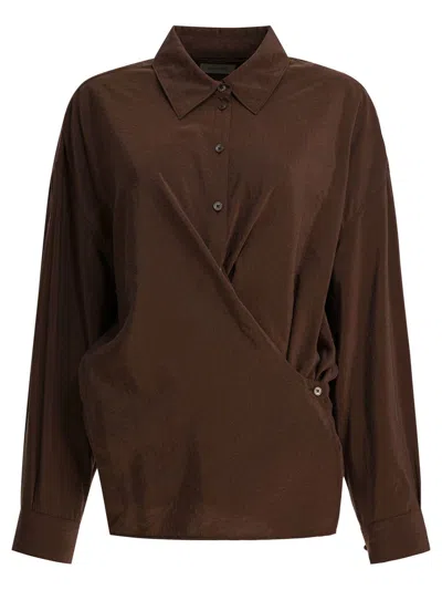 Lemaire Straight Collar Twisted Cotton Shirt In Brown