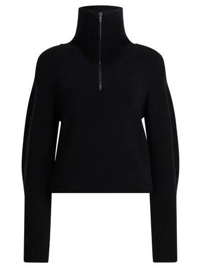 Lemaire High Collar Wool Sweater With Half-zip Closure In Black