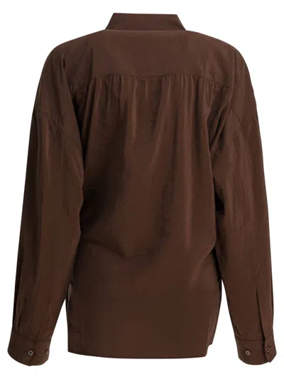 Lemaire Straight Collar Twisted Cotton Shirt In Brown