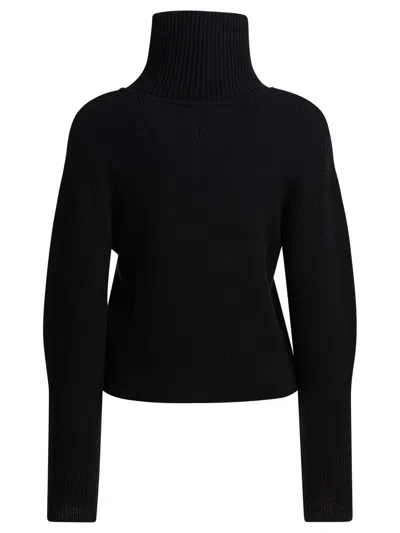 Lemaire High Collar Wool Sweater With Half-zip Closure In Black