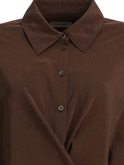 Lemaire Straight Collar Twisted Cotton Shirt In Brown