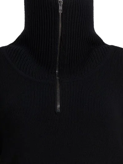 Lemaire High Collar Wool Sweater With Half-zip Closure In Black