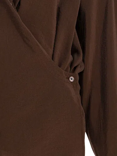 Lemaire Straight Collar Twisted Cotton Shirt In Brown