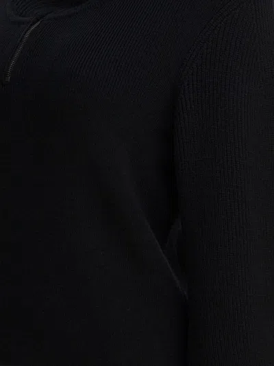 Lemaire High Collar Wool Sweater With Half-zip Closure In Black