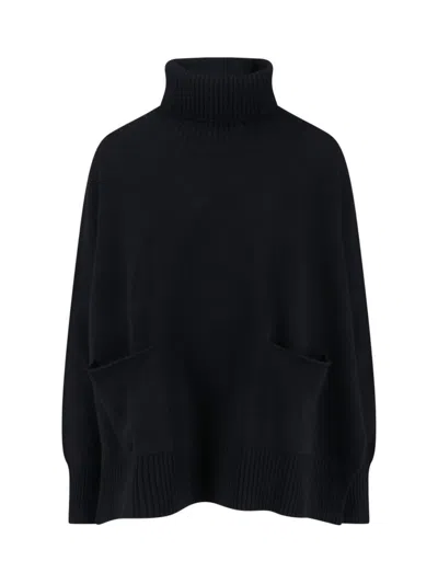 Ma'ry'ya High-neck Cashmere And Virgin Wool Sweater With Ribbed Finishes In Black