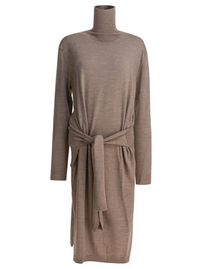 Lemaire Knit Midi Dress With Turtleneck And Belt In Gray