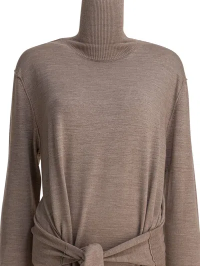 Lemaire Knit Midi Dress With Turtleneck And Belt In Gray