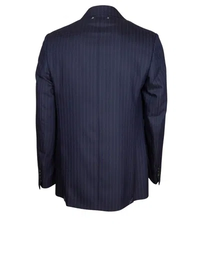 Golden Goose Navy Blue Pinstripe Double-breasted Jacket In Black