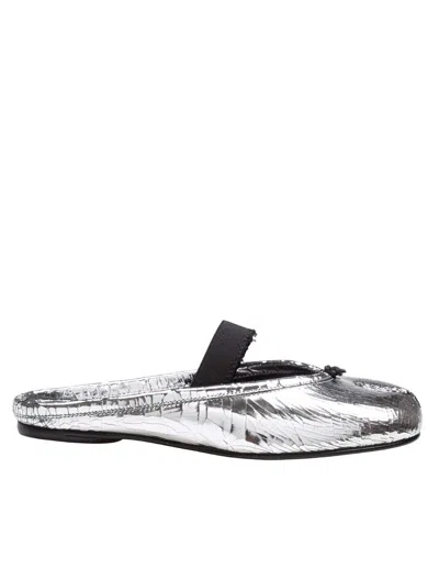 Maison Margiela Leather Tabi Mule With Broken Mirror Effect In Silver