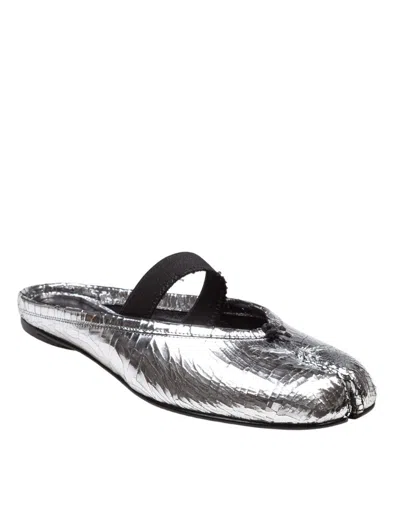 Maison Margiela Leather Tabi Mule With Broken Mirror Effect In Silver