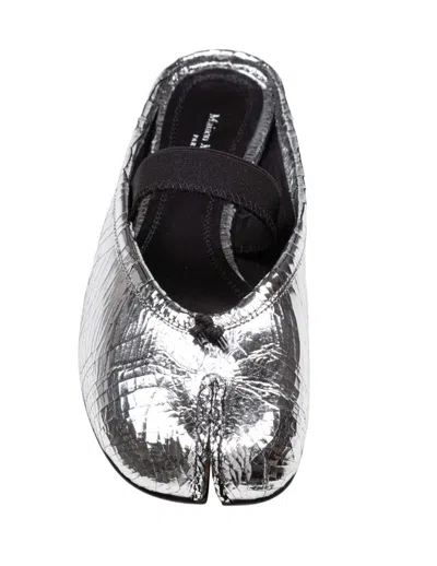Maison Margiela Leather Tabi Mule With Broken Mirror Effect In Silver