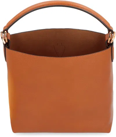 Tod's Brown Textured Leather Bucket Bag With Adjustable Strap And Gold-tone Logo In Brown