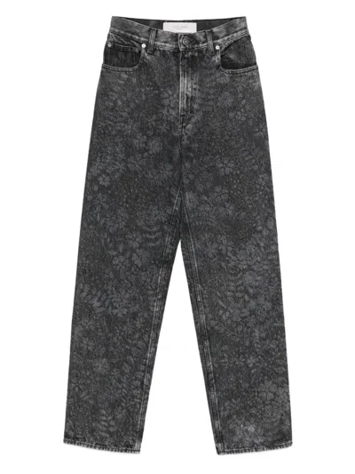 Golden Goose Straight Jeans With Floral Motif In Black
