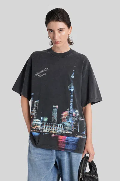 Alexander Wang Shanghai Skyline Graphic Rhinestone T-shirt In Gray