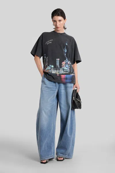 Alexander Wang Shanghai Skyline Graphic Rhinestone T-shirt In Gray