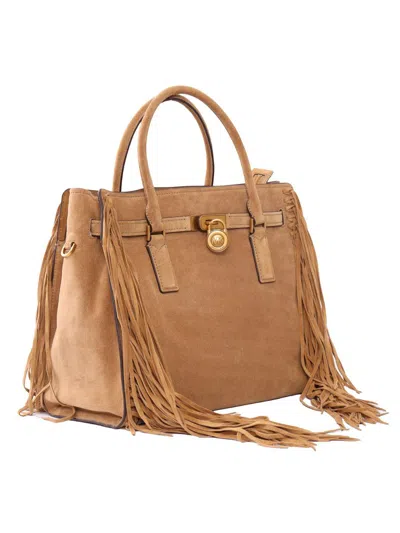 Michael Kors Hamilton Moderne Large Fringed Suede Satchel In Brown