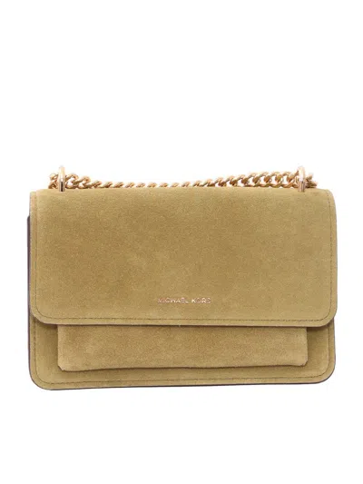 Michael Kors Claire Large Suede Shoulder Bag In Green