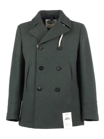 Camplin Double-breasted Wool Blend Peacoat In Green