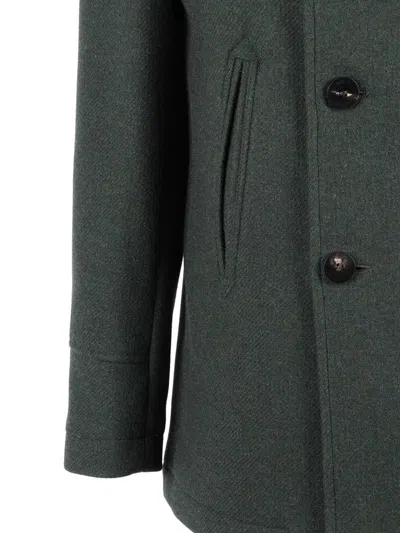 Camplin Double-breasted Wool Blend Peacoat In Green