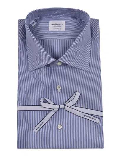 Mazzarelli Striped Cotton Slim Fit Shirt In Blue