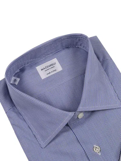 Mazzarelli Striped Cotton Slim Fit Shirt In Blue