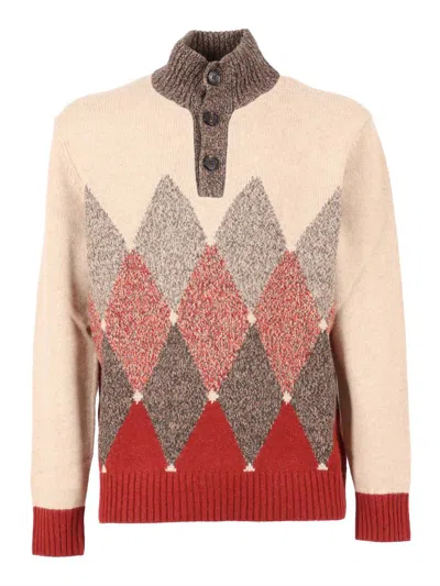 Ballantyne High Ribbed Turtleneck Pullover With Button Detail In Multi