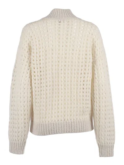 Peserico Textured Open-knit Sweater With Zip-up Front In Neutral