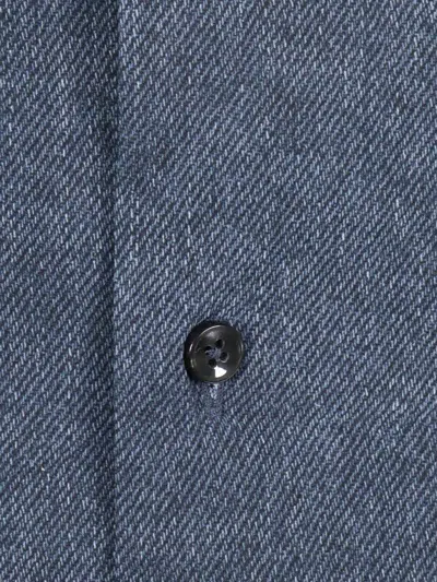 Xacus Deep Blue Herringbone Long-sleeve Shirt In Blue