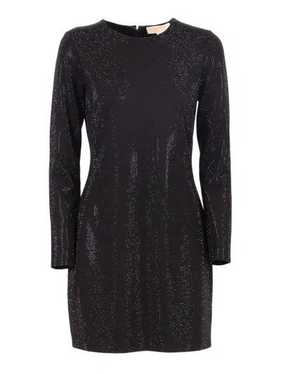 Michael Kors Rhinestone Ls Mini Dress In Black