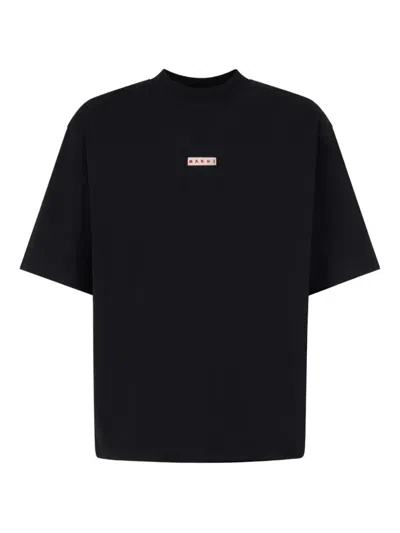 Marni Cotton T Shirt With Logo Print In Black