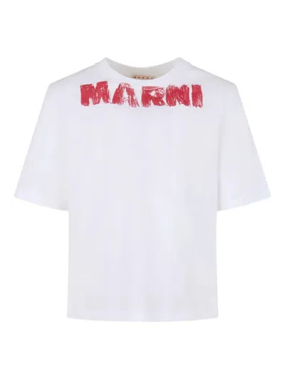 Marni Cotton T-shirt With Maxi Print In White