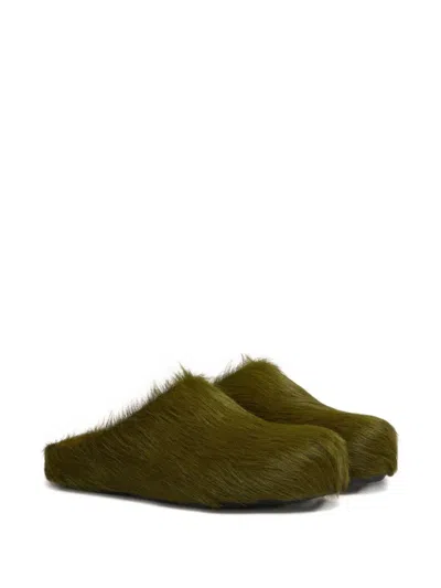 Marni Long Hair Calfskin Fussbett Sabot In Green
