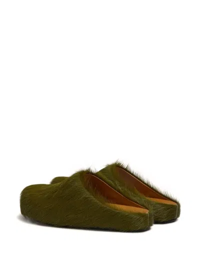 Marni Long Hair Calfskin Fussbett Sabot In Green