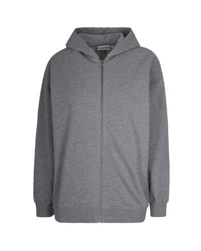 Ganni Womens Isoli Teddy Oversized Zip Hoodie In Gray