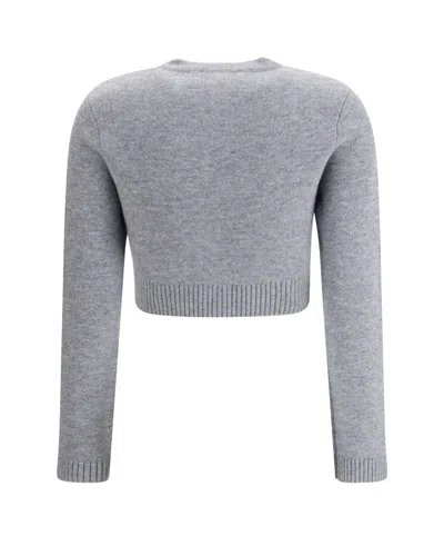 Self-portrait Cropped Gray Sweater With Decorative Buttons In Multi